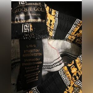 MENS BAROQUE GOLD BLACK DRAWSTRING CASUAL SHORTS SIZE  L